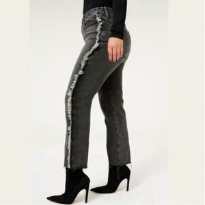 NWT Good American 27 Good Boy Frayed Outseam‎ Washed Black Straight Leg Jeans